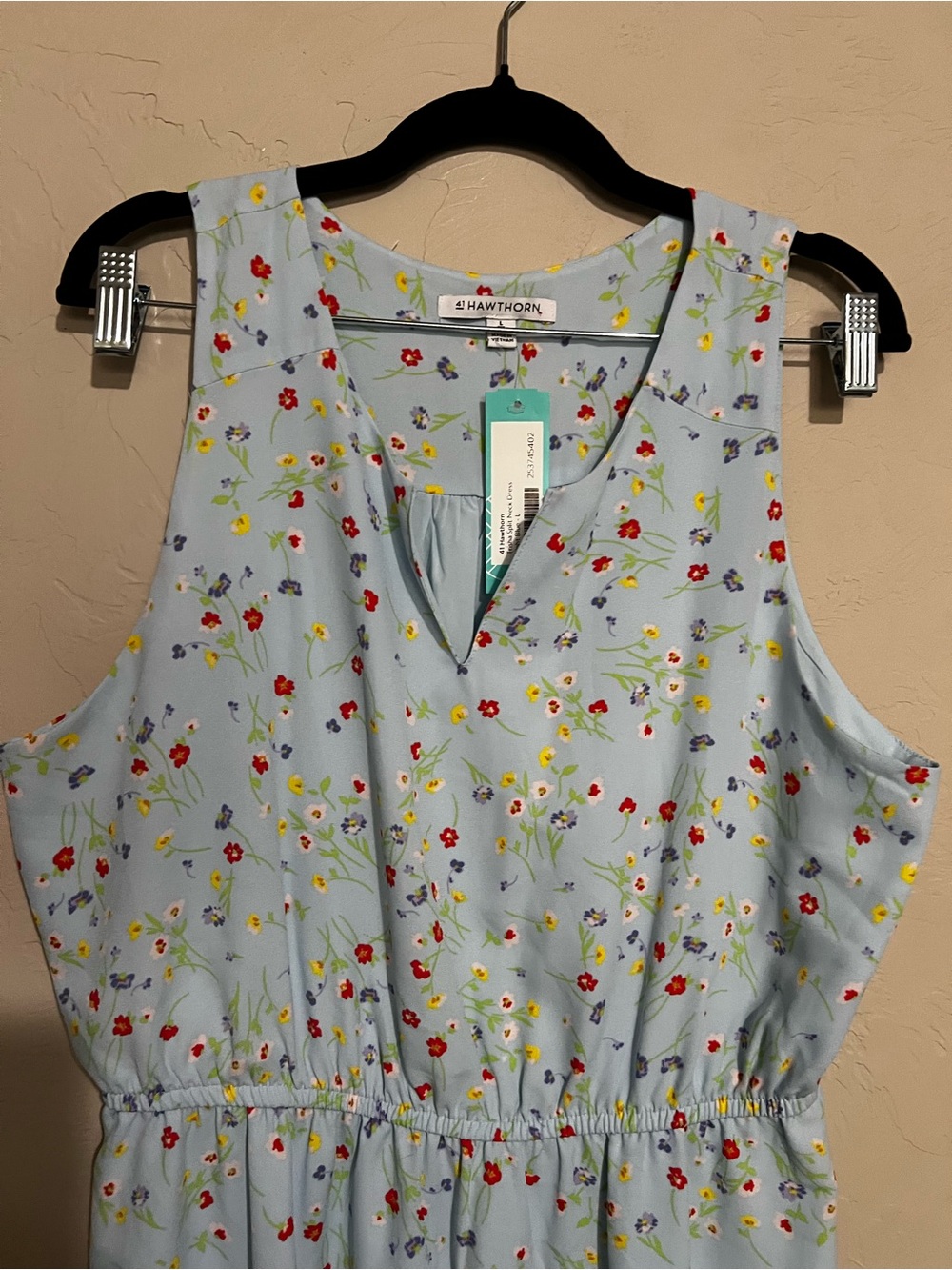 41 Hawthorn NWT Stitch Fix Trisha Split Neck Blue Ditzy Floral Mini Dress - Picture 3 of 11